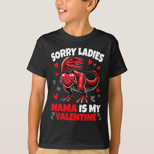 Ledsen damer mamma är min valentin dinosaurie håll t shirt (Framsida)