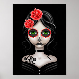 Ledsen Day of the dead Girl på Black Poster