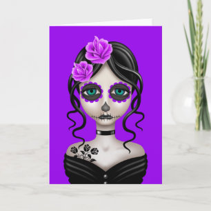 Ledsen Day of the dead Girl på Lila Kort