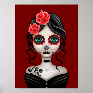 Ledsen Day of the dead Girl på Red Poster