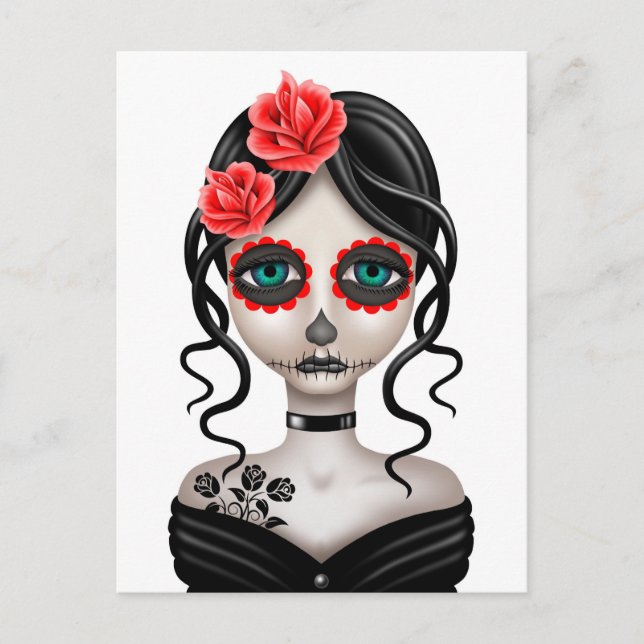 Ledsen Day of the dead Girl på White Vykort (Framsida)