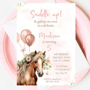 Ledsen Editable Horse Birthday Blommigt Investigat Inbjudningar