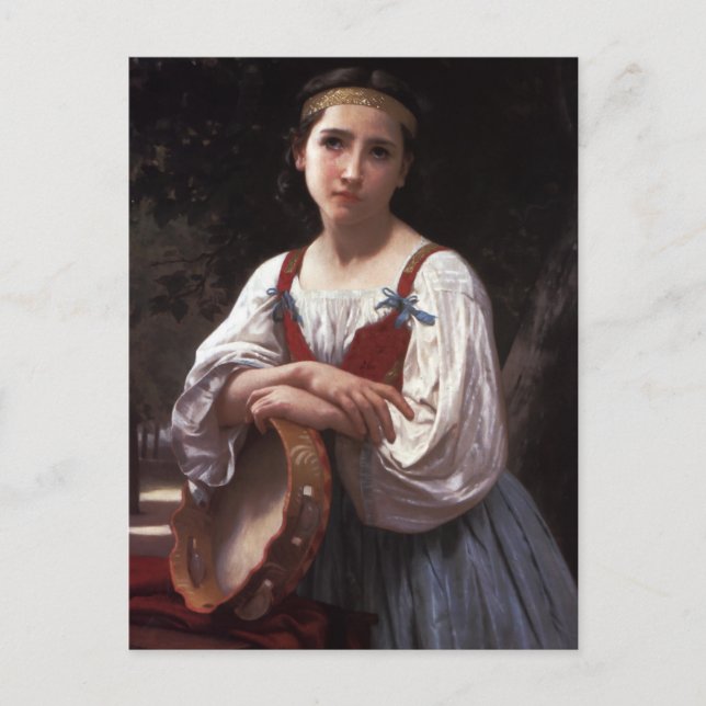 Ledsen flicka med tambourine vykort (Framsida)