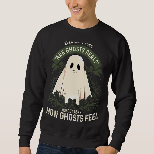 Ledsen Ghost Lakan Ghost Paranormal Ghost Hunting  Lång Ärmad Tröja (Framsida)