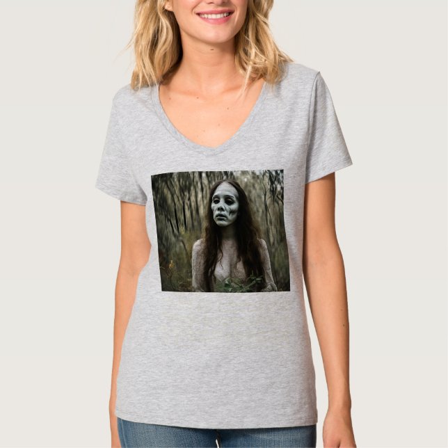 Ledsen Ghost Woman i Australian Bush T Shirt (Framsida)