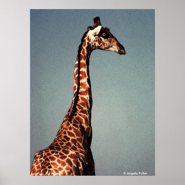 Ledsen Giraffe - Digital Watercolor Print Poster (Framsidan)