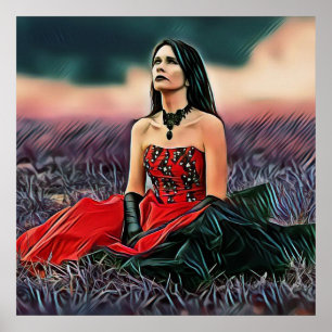 Ledsen Gothic Girl Sitta utanför Poster