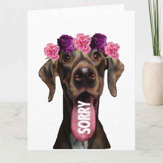 Ledsen Grand Danne Hund med Blommor Ursäktskort Kort (Framsida)