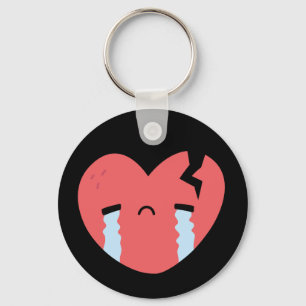 Ledsen Gråtande Brutet Heart Ansikte Emoji Black Nyckelring