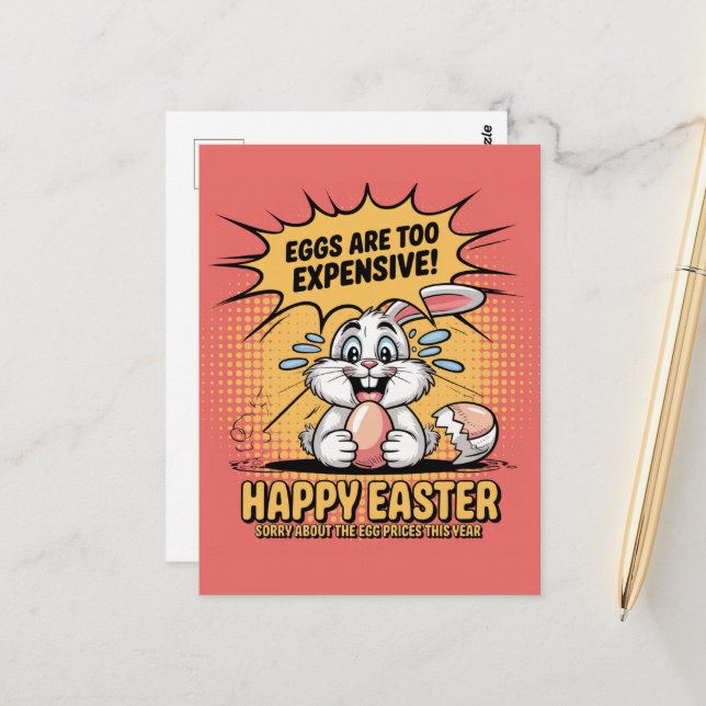 Ledsen Gråter Påskhare Eggs för dyrbar Tecknad Vykort (Fram/Back In Situ)