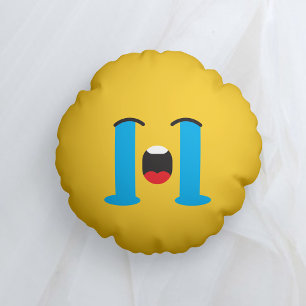 Ledsen Gult Ansikte Emoji Rund Kudde