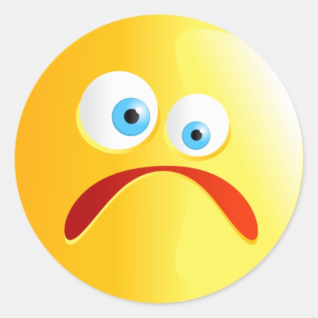 Ledsen Gult Smilie Runt Klistermärke (Framsida)