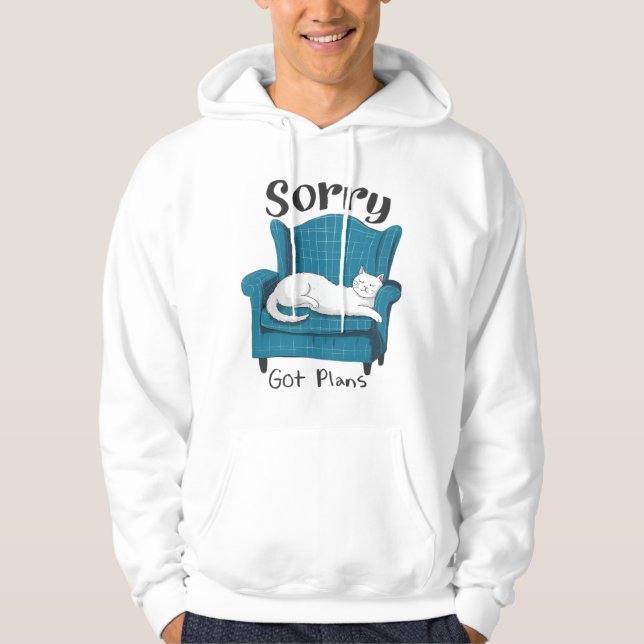 Ledsen Har Planer Rolig Kattälskare Present Hoodie (Framsida)