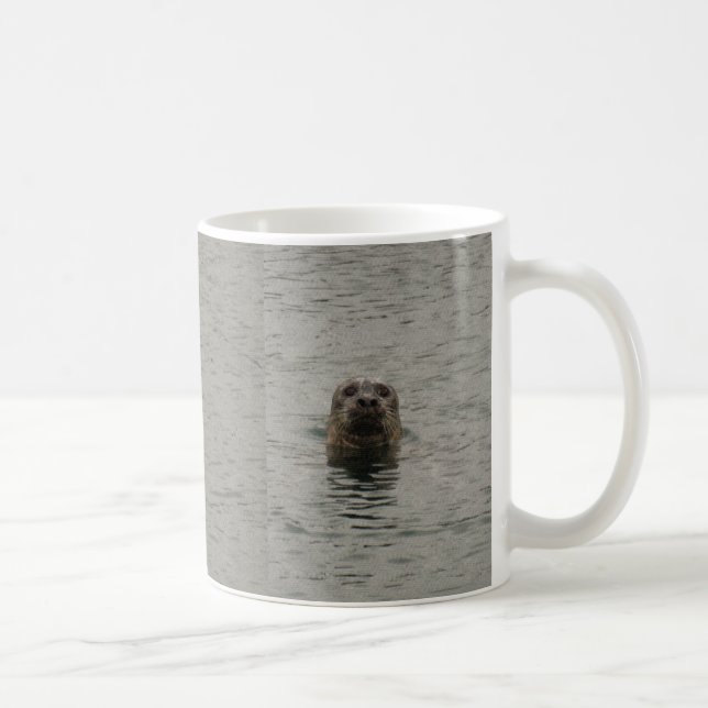 Ledsen Harbour Seal in Rain Wildlife Art Kaffemugg (Höger)