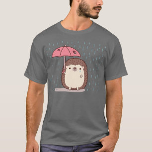 Ledsen Hedgehog Holding Parbrella in Rain Doodle T Shirt