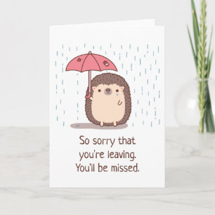 Ledsen Hedgehog Holding Parbrella in Rain, Farewel Kort