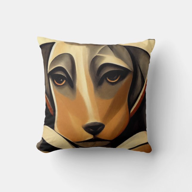 Ledsen Hund Art Deco Stil Kudde (Framsida)