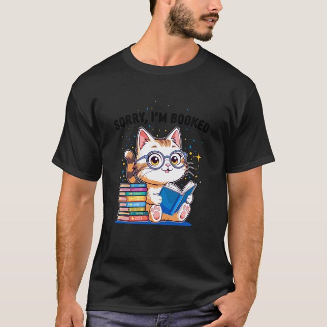 Ledsen, jag är bokad Rollig kattläst T-shirt  Söt  (Framsida)