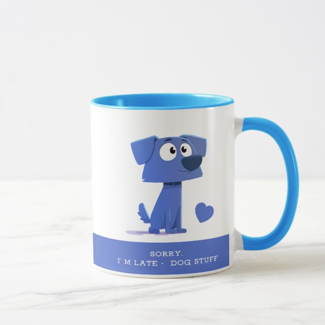 Ledsen jag är sen Hund Sak Mug – Söt Valp Illustra Mugg (Höger)