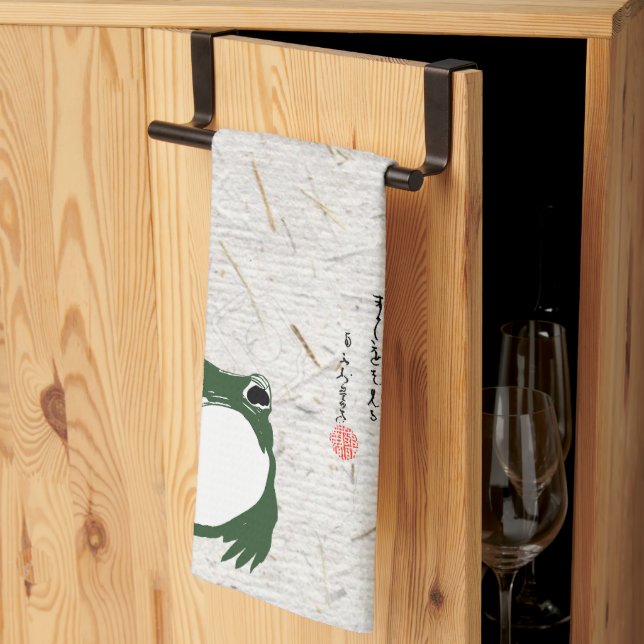 Ledsen Japanska Frog Toad 1800-talet Kökshandduk (Thirds Fold)