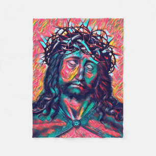 Ledsen Jesus Kristus Ansikte Thorn Krona Abstrakt Fleecefilt