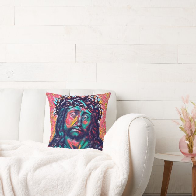 Ledsen Jesus Kristus Ansikte Thorn Krona Abstrakt  Kudde (Soffa)