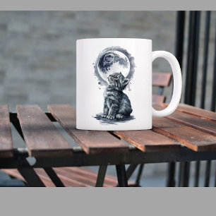 Ledsen katt med måne kaffemugg