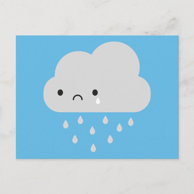 Ledsen Kawaii Rain Cloud Vykort (Framsida)
