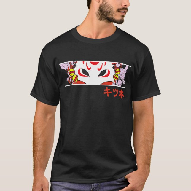 Ledsen Kitsune Fox Stil japansk maskgrunge T Shirt (Framsida)