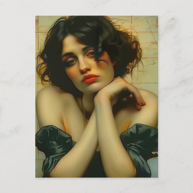 Ledsen Kvinna med händer på hennes blandade ansikt Vykort (Framsida)