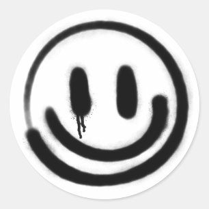 ledsen leende emoji runt klistermärke