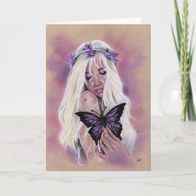 Ledsen Lila Fairy Butterfly Greeting Card Kort (Framsida)