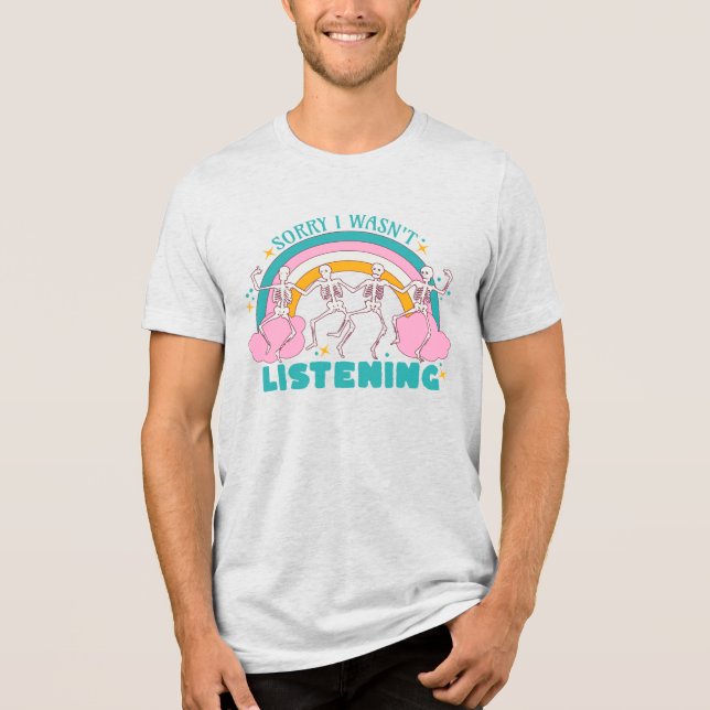 Ledsen Lyssnade Inte Dansande Skelett Regnbåge T Shirt (Framsida)