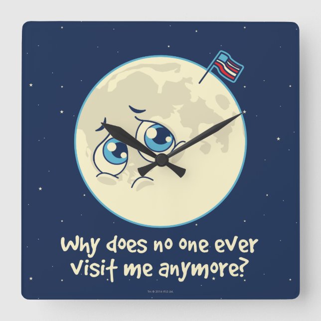 Ledsen Måne Fyrkantig Klocka (Framsida)