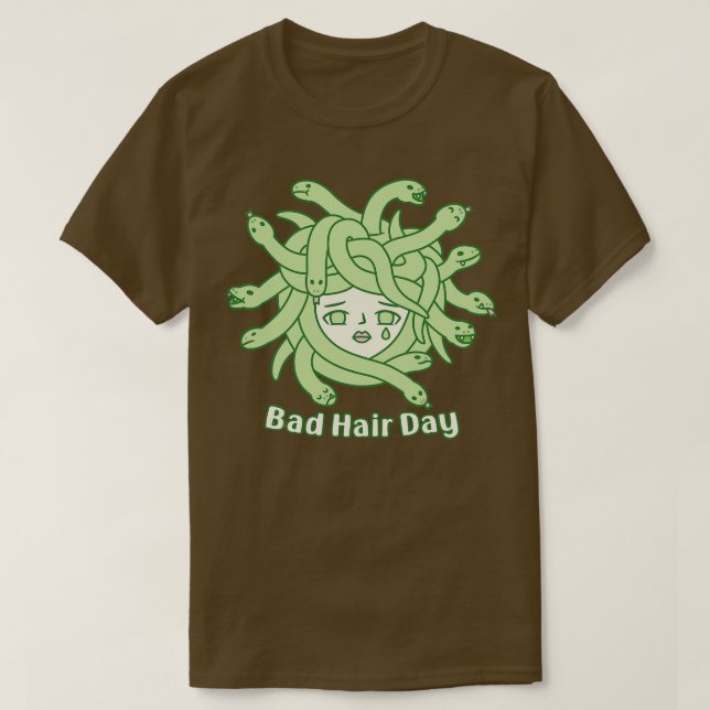 Ledsen Medusa ormar Hair Bad Hair Day Funny T Shirt (Design framsida)