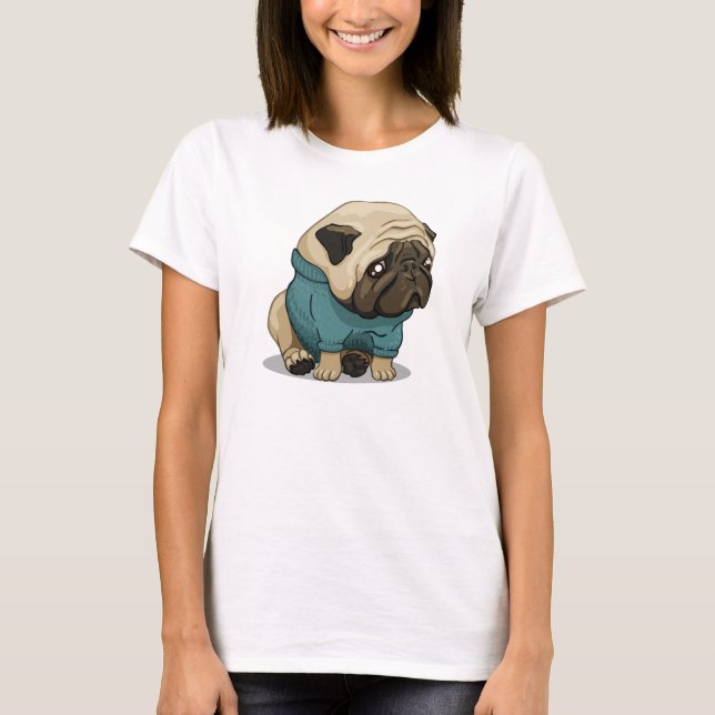 Ledsen mopshund t shirt (Framsida)