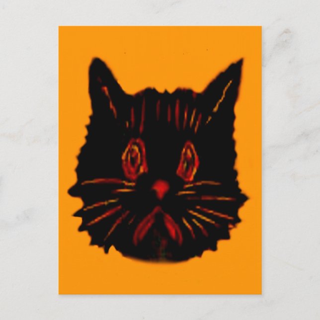 Ledsen Olycklig Frown Glum Gloomy Down Black Cat Vykort (Framsida)