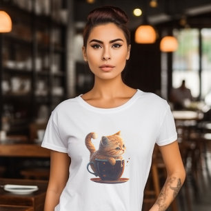 Ledsen Orange Tabby katt i Kopp-grafik på kaffe T Shirt