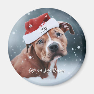 Ledsen Pit Bull med jultomten Magnet