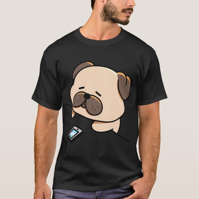Ledsen Pug som väntar på ett SMS T Shirt (Framsida)