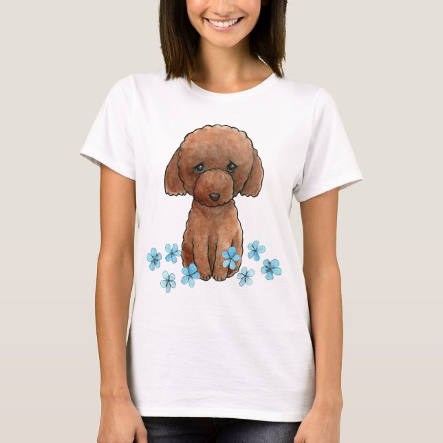 Ledsen Puppy Red Pudel Cute Chocolate Doodle Puppy T Shirt (Framsida)