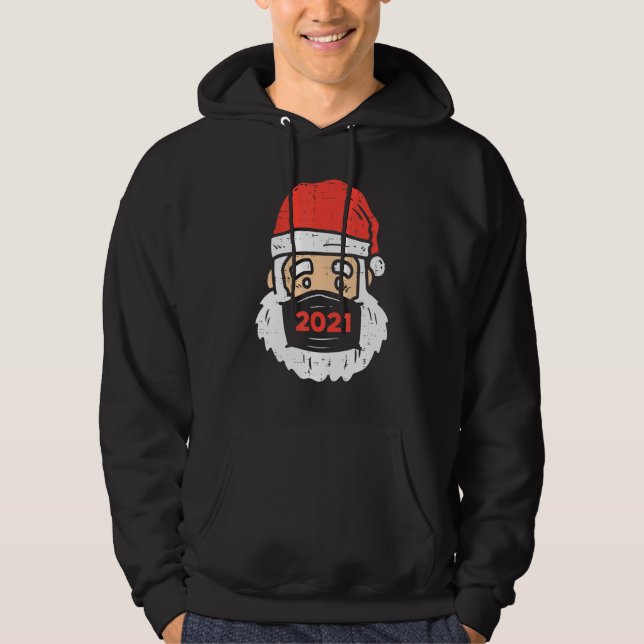 Ledsen Santa 2021 Ansikte Mask Quarantine Julafton Hoodie (Framsida)