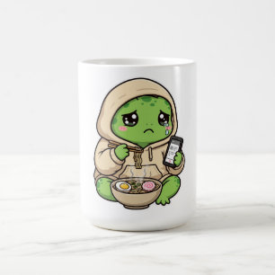 Ledsen Sköldpadda Äter Ramen & Scrollar Telefon Sö Kaffemugg