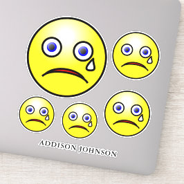Ledsen Tear Emoji Gult Ansikte Collection Add Namn Klistermärken