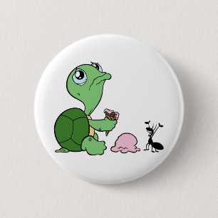 Ledsen Turtle Lycklig Ant Knapp