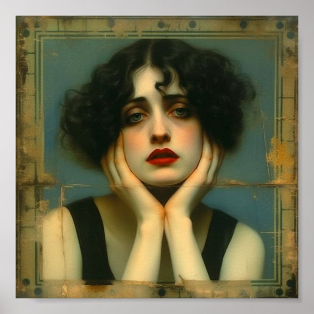 Ledsen Woman med händer på hennes ansikte Poster (Framsidan)