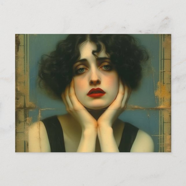 Ledsen Woman med händer på hennes ansikte Vykort (Framsida)