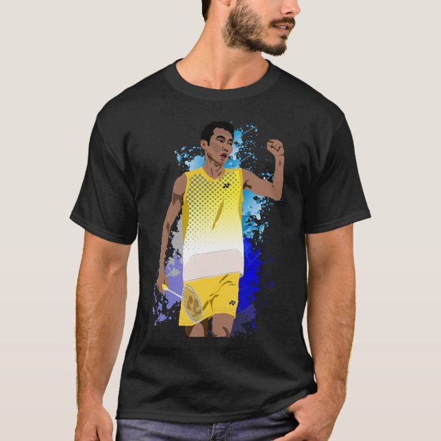 Lee Chong Wei Cartoon Black - Badminton T-shirt (Framsida)