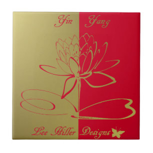 Lee Hiller Design Logotyp Accents Guld Red Kakelplatta