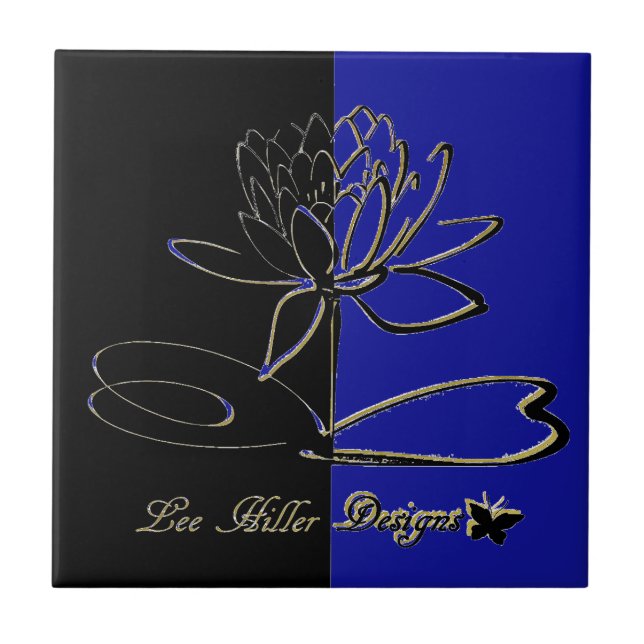 Lee Hiller Designs Accents Black Gold Blue Kakelplatta (Framsidan)